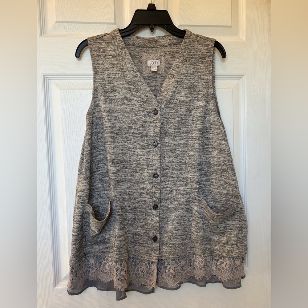 LOGO by Lori Goldstein Heather Gray Tunic with Lace Trim